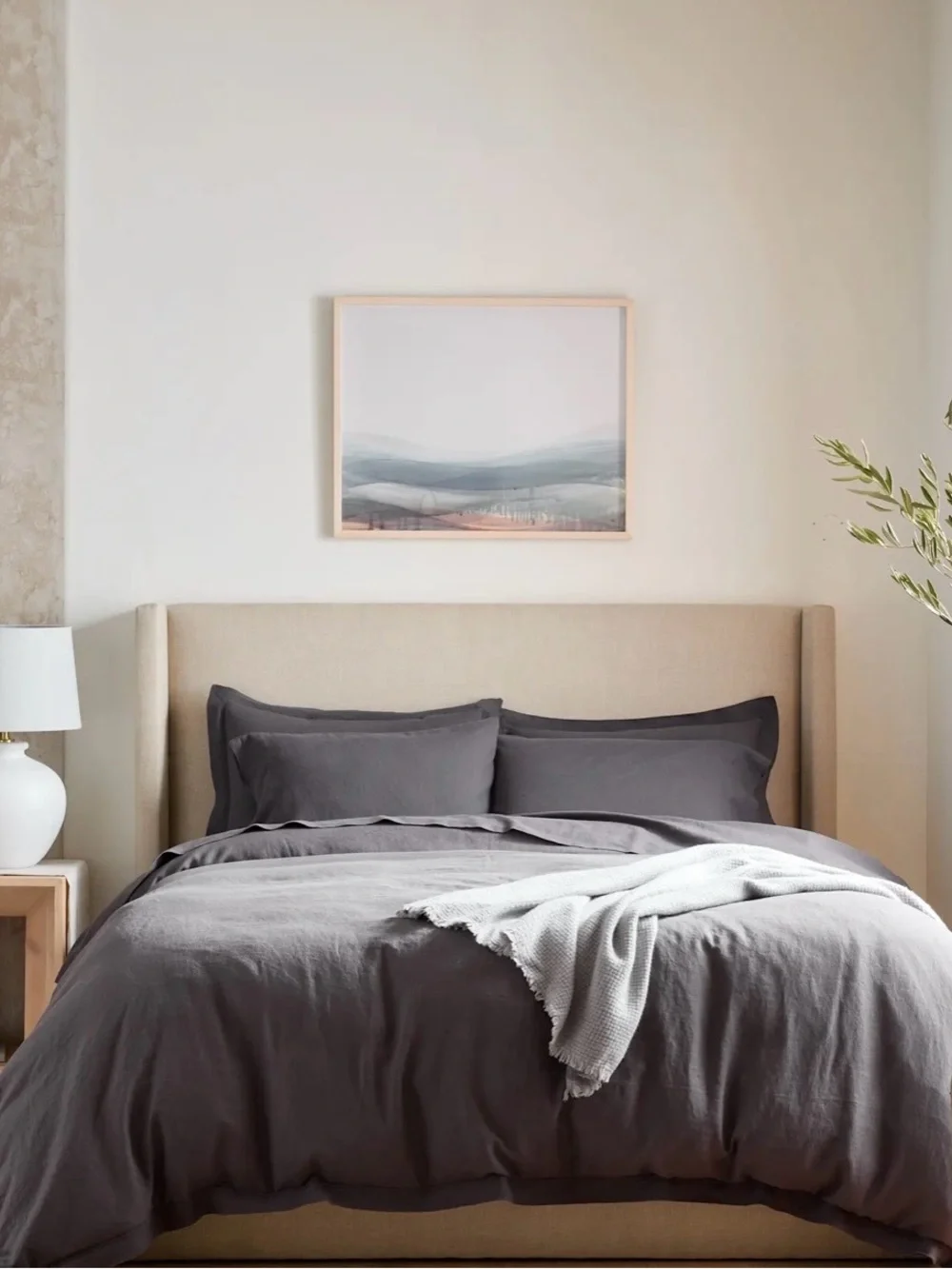 NEW Quince European Linen Double Flange Duvet Cover Set, King/Cal (Charcoal)